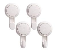 LEVERLOC Heavy Duty Suction Cup Shower Hooks 4 Pack, Damage-Free Shower Hangers for Inside Bathroom Wall, Powerful Vacuum Suction Towel Hooks, Loofah Holders, Easy to Install and Remove, White