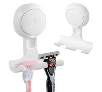 LEVERLOC Razor Holder for Shower 2 Pack Shaving Stands Vacuum Bathroom Suction Hook Reusable for Towel, Robes, Razor, Bath Ball, Damage-Free Wall Shower Hook Shaver Holder, White