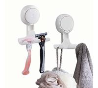 LEVERLOC Razor Holder for Shower 2 Pack Vacuum Bathroom Suction Hook Reusable for Towel, Robes, Razor, Bath Ball, Damage-Free Wall Shower Hook Shaver Holder Multipurpose Hanging, White