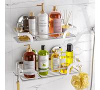 LEVERLOC Shower Caddy Suction Cup, 2 Pack Shower Shelves for Inside, Silver Rustproof Metal Bathroom Storage NO-Drilling Bathroom Organizer with Large Capacity, Heavy Duty Storage Basket