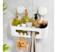 LEVERLOC Shower Caddy Suction Cup, Shower Organizer Removable Bathroom Shelf, Storage Suction Powerful Max Hold 22lbs Bathroom Caddy Waterproof Holder, White