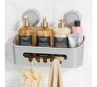 LEVERLOC Shower Caddy Suction Cup, Shower Organizer Removable Bathroom Shelf, Storage Suction Powerful Max Hold 22lbs Bathroom Caddy Waterproof Holder, Gray