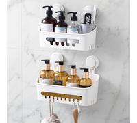 LEVERLOC Shower Caddy Suction Cup Shower Shelf Shower Basket Suction Pack of 2 One Second Installation Removable Powerful Suction Cup Bathroom Organizer Max Hold 22lbs Shower Storage Plastic