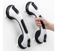 LEVERLOC Shower Grab Rails 2 Packs, 31 CM Suction Grab Bar for Bathtub, MAX Hold 110 KG Shower Handle for Senior, Bathroom Safety Grip for Elderly, Heavy Duty, No Drilling & Removable Handrail, Black