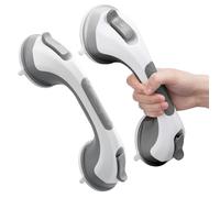 LEVERLOC Shower Grab Rails 2 Packs, 31 CM Suction Grab Bar for Bathtub, MAX Hold 110 KG Shower Handles for Senior, Bathroom Safety Grip for Elderly, Heavy Duty, No Drilling & Removable Handrail, Grey