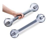 LEVERLOC Shower Grab Rails 2 Packs, 43 CM Suction Grab Bar for Bathtub, MAX Hold 110 KG Shower Handle for Senior, Bathroom Safety Grip for Elderly, Heavy Duty, No Drilling & Removable Handrail, Silver