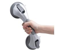LEVERLOC Shower Grab Rails, 31 CM Suction Grab Bar for Bathtub, MAX Hold 110 KG Shower Handles for Senior, Bathroom Safety Grip for Elderly, Heavy Duty, No Drilling & Removable Handrail, Silver