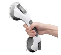 LEVERLOC Shower Grab Rails, 31 CM Suction Grab Bar for Bathtub, MAX Hold 110 KG Shower Handles for Senior, Bathroom Safety Grip for Elderly, Heavy Duty, No Drilling & Removable Handrail, Grey