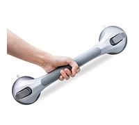 LEVERLOC Shower Grab Rails, 43 CM Suction Grab Bar for Bathtub, MAX Hold 110 KG Shower Handles for Senior, Bathroom Safety Grip for Elderly, Heavy Duty, No Drilling & Removable Handrail, Silver