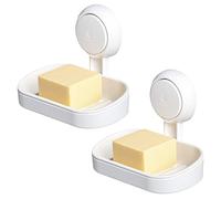 LEVERLOC Soap Dish for Shower 2 Pack, Max Hold 3 KG Suction Soap Holder for Bathroom, Bathtub, Wall Mounted, Waterproof, Drill-Free, Removable Shower Organizer, Sponge Sink Holder, Plastic In White