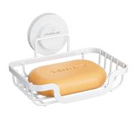 LEVERLOC Soap Dish, Soap Bar Holder for Shower Suction Cup Wall Mounted, Stainless Steel No-Drilling Removable Waterproof Sponge Holder for Bathroom Bathtub Kitchen Sink, Keep Dry, White