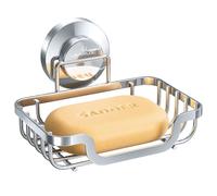 LEVERLOC Soap Dish, Soap Bar Holder for Shower Suction Cup Wall Mounted, Stainless Steel No-Drilling Removable Waterproof Sponge Holder for Bathroom Bathtub Kitchen Sink, Keep Soap Dry, Silver