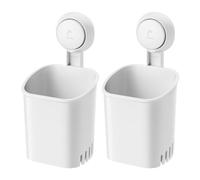 LEVERLOC Toothbrush Holder Wall Mounted 2 Pack, MAX Hold 3 KG, Shower Razor Organizer, Suction Cup Toothbrush Holder for Bathroom, No Drilling, Removable Toothpaste Organizer, White In Plastic