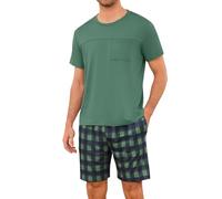 Leversic Mens Short Pyjamas Plaid Pjs Set 2 Pieces Summer Shortie For Men Short Sleeve Pyjama Tops and Pj Bottoms Sleepwear S-3XL(Plain Color-Green,3XL)