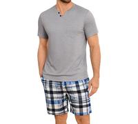 Leversic Mens Short Pyjamas Plaid Pjs Set 2 Pieces Summer Shortie For Men Short Sleeve Pyjama Tops and Pj Bottoms Sleepwear S-3XL(Split Neck-Grey,3XL)