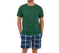 Leversic Mens Short Pyjamas Plaid Pjs Set 2 Pieces Summer Sleepwear Set For Men Short Sleeve Pyjama Tops and Pj Bottoms Sleepwear Dark Green,3XL