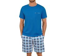 Leversic Mens Short Pyjamas Plaid Pjs Set 2 Pieces Summer Sleepwear Set For Men Short Sleeve Pyjama Tops and Pj Bottoms Sleepwear Dark Blue,XXL