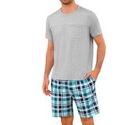 Leversic Mens Short Pyjamas Plaid Pjs Set 2 Pieces Summer Sleepwear Set For Men Short Sleeve Pyjama Tops and Pj Bottoms Sleepwear Grey,XXL