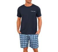 Leversic Mens Short Pyjamas Plaid Pjs Set 2 Pieces Summer Sleepwear Set For Men Short Sleeve Pyjama Tops and Pj Bottoms Sleepwear Navy Blue,3XL