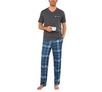 Leversic Men's Short Sleeve Pyjamas V-Neck T-Shirt Pjs Top and Long Plaid Sleep Pants Soft Comfortable Loungewear Set for Sleeping or Lounging at Home S-3XL(Grey,3XL)