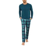 Leversic Mens Winter Pyjamas 2 Pieces Pyjama Set Henley Shirt Long Sleeve Top With Plaid Pajama Pants S-3XL(Cobalt Blue,XXL)