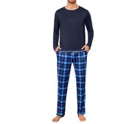 Leversic Mens Winter Pyjamas 2 Pieces Pyjama Set Henley Shirt Long Sleeve Top With Plaid Pajama Pants S-3XL(Navy Blue1,XXL)