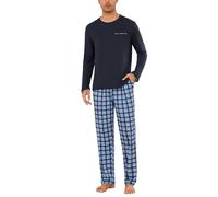 Leversic Mens Winter Pyjamas Long Sleeve Plaid Pjs 2 Pieces Cotton Long Pajama Set for Men Round Neck Sleepwear S-3XL(Navy Blue,3XL)