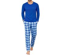 Leversic Mens Winter Pyjamas Long Sleeve Plaid Pjs 2 Pieces Cotton Long Pajama Set for Men Round Neck Sleepwear S-3XL(Royal Blue,3XL)