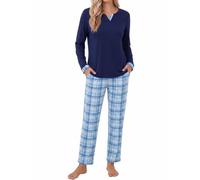 Leversic Women Pyjamas Long Sleeve Plaid Pjs Set Autumn Winter Sleepwear | Soft 2 Pieces Long Pyjama Set, Long Sleeve Plain Pajama Tops With Full Length Checked Plaid Sleep Pants Pyjama Bottom