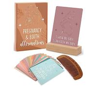 Levfla Pregnancy and Birth Affirmation Cards with Wooden Engraved Labor Comb Production Encouragement Positive Push New Mom Gifts for Women After Birth Boho Style Gender Reveal Neutral Present