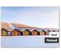 Levi, Kittila, Lapland, Finland: Christmas Market Covered with Snow at The Ski Paths. Colorful Wooden Houses, Fridge Magnet