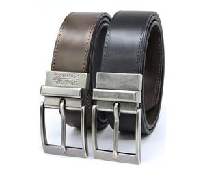 Levi Strauss Signature - Premium Leather Reversible Belt for Men for Jeans, Work, Dress & Casual pants | Cinturon Para Hombre, Brown / Black / Stitch Creased Edge, 44