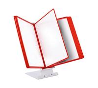 LEVIATAN A4 Desk Display Panel System - 10 Presentation Panels with Heavy Metal Base - Rotating Document Display for Office, Workshop & Reception - Red
