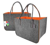 LEVIATAN Felt Bag 2 Pieces Shopper Large 30 Litre Shopping Bag XXL Foldable Shopping Basket Firewood Bag Clothes Basket Toy Bag Dark Grey/Orange XL