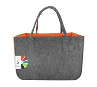 LEVIATAN Felt Bag Shopper Large 30 Litre Shopping Bag XXL Foldable Shopping Basket Firewood Bag Clothes Basket Toy Bag Dark Grey/Orange
