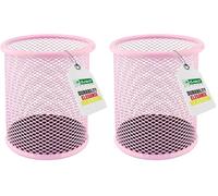 Leviatan Metal Pen Holder Round Wire Metal Mesh Multifunctional Cup for Ballpoint Pen Diameter 91 mm Powder Pink (Pack of 2)