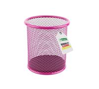 LEVIATAN Metal Pencil Holder | Round Metal Pen Holder | Multifunction Mesh Pen Pot | Perfect for School, Office, Home | Ø 91mm | Pink