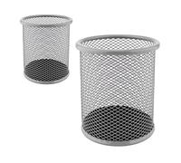 LEVIATAN - Pack of 2 - Metal Pen Holders | Round Wire Metal | Mesh Multifunctional Cup for Ballpoint Pen Diameter 91 mm Ash Grey