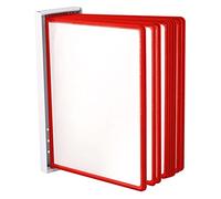 LEVIATAN Wall Display Panel System A4 - 10 Durable Presentation Panels with Metal Wall Mount - Space-Saving Document Display for Office, Warehouse & Production - Red