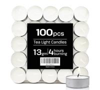Levidon 4 Hour Tea Light Candles Long-Lasting with Cotton Wicks Unscented, 3.8 x 2.3 cm, White 100 Pack