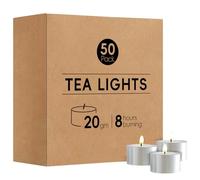 Levidon 8 Hour Tea Light Candles Long-Lasting with Cotton Wicks Unscented, 3.8 x 2.3 cm, White 50 Pack