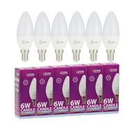 Levin Germany 6W LED Candle Bulb Pack of 6 - 6500K Cool White | 550lm | 220° Wide Beam | Energy Saving Light Bulbs | E14 Small Edison Screw | 20,000 Hours | 2 Year Warranty