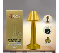 Levin Germany Table Lamp Gold Model 3, Battery Operated Rechargeable Lamp with Touch Control, 3 Color Modes and Dimmable USB Lamp for Bedroom, Desk, Nightstand, Living Room, Restaurants