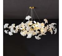 LEVIOC'S Fashion Chandelier Modern Branch Gold Ceramic Ginkgo Leaf Brass 5-Light Rectangle Large Luxury Hanging Lights Fixture for Dining Room Living Room Kitchen Island, L10