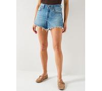 Levi's Women's Denim Shorts 501 Curve with Fringe Hem, Mid Rise, Blue (En Masse), 26