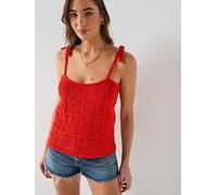 Levi's Abbey Tie Shoulder Crochet Tank, Red, Size S, Women Red