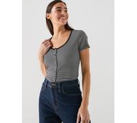 Levi's Austen Button Through Stripe T-Shirt, Stripe Anthracite Night Egret, Size L, Women Tripe Anthracite Night Egret