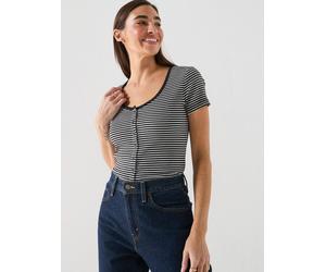 Levi's Austen Button Through Stripe T-Shirt, Stripe Anthracite Night Egret, Size L, Women Tripe Anthracite Night Egret