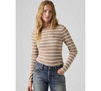 Levi's Cotton Blend Striped Ribbed Crew Neck Jumper Light Brown