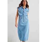 Sleeveless Denim Dress Wrapped In Blue